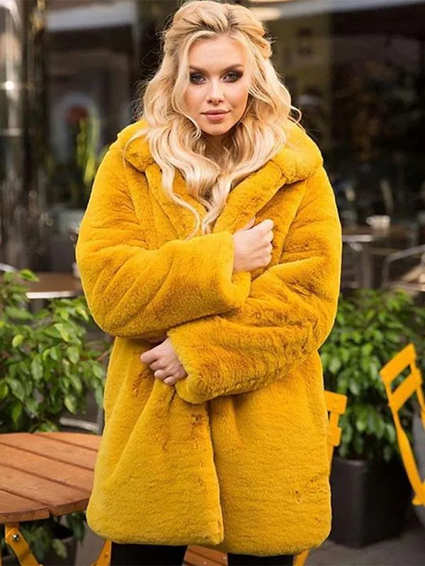 Yellow Winter Fur Coat